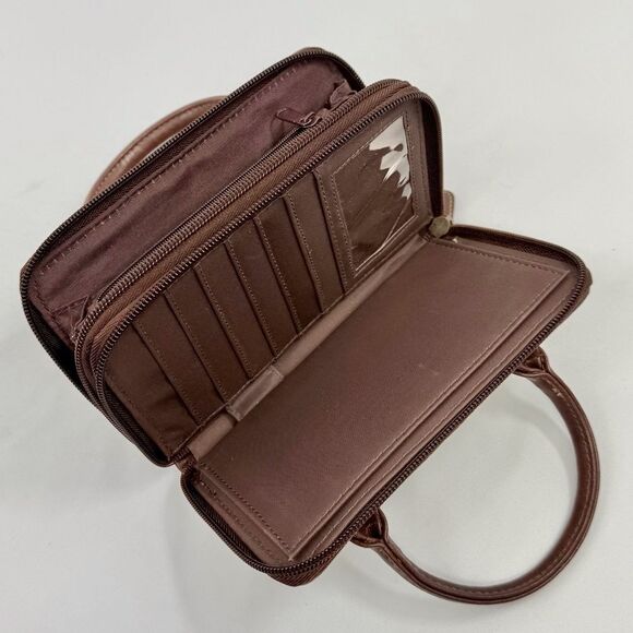 Connections Cream Woven Brown Faux Leather Two Piece Coastal Wallet Handbag Set - Picture 14 of 16